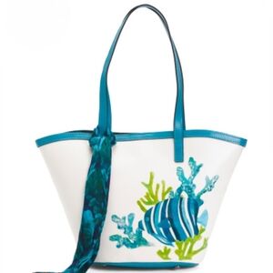 Patricia Nash Leather Marconia Fish Print Tote With Scarf NWT!